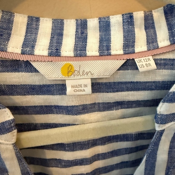 Boden Dress Striped Linen Shirt Dress Blue White Belted - 8 R - Picture 3 of 7